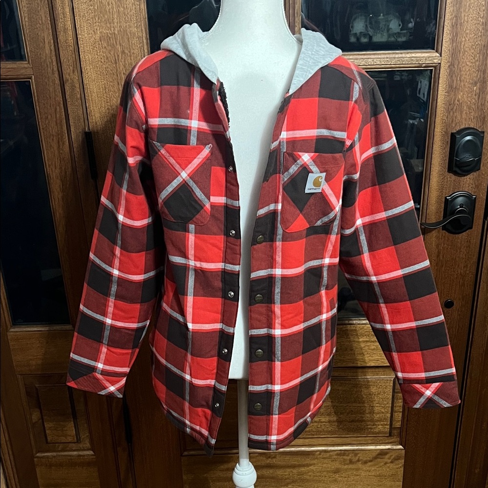NWOT Carhartt Red and Black Checkered Sherpa lined Shirt Jacket
